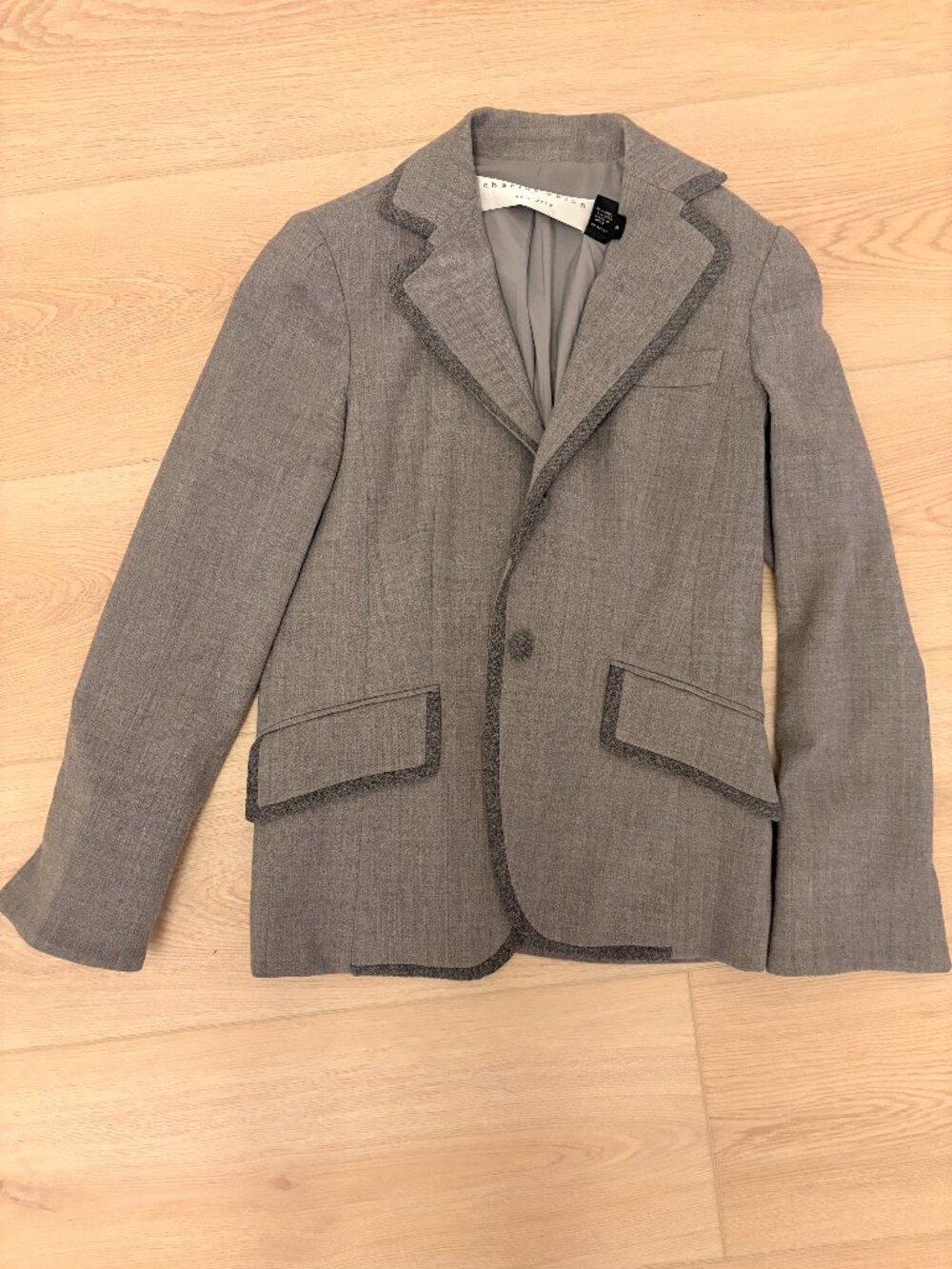Charles Nolan New York Wool Blend Gray Contrast Trim Blazer Jacket Size 8